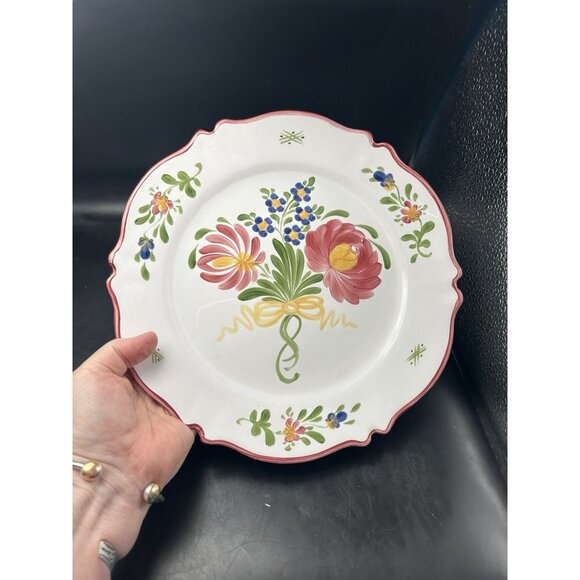 Roullet Renoleau Pink Green Floral Ceramic 10" Plate France French Cottage Decor - Picture 8 of 8